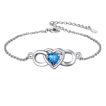 Custom4U Sterling Silver Infinity Heart Birthstone Bracelet Dec.