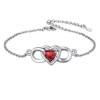Custom4U Sterling Silver Infinity Heart Birthstone Bracelet Jan.