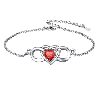 Custom4U Sterling Silver Infinity Heart Birthstone Bracelet July
