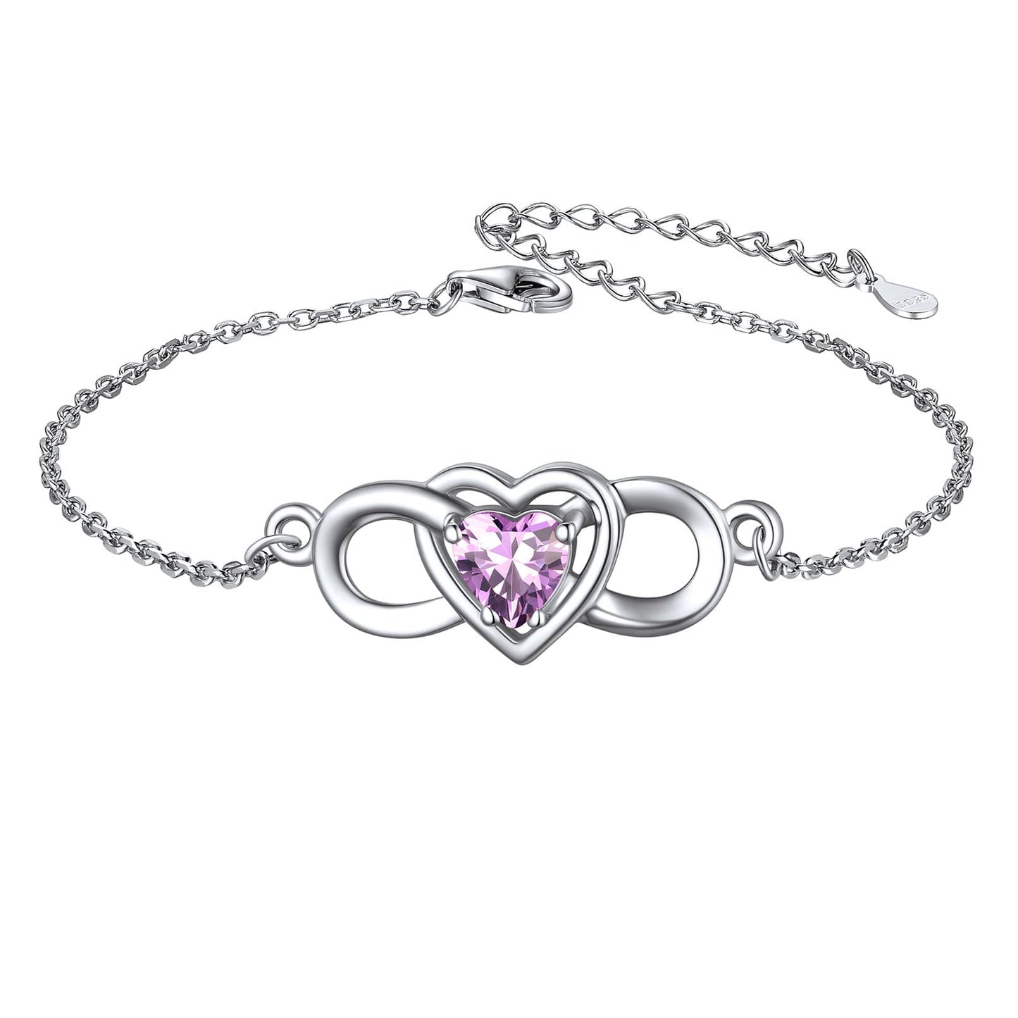 Custom4U Sterling Silver Infinity Heart Birthstone Bracelet Jun.
