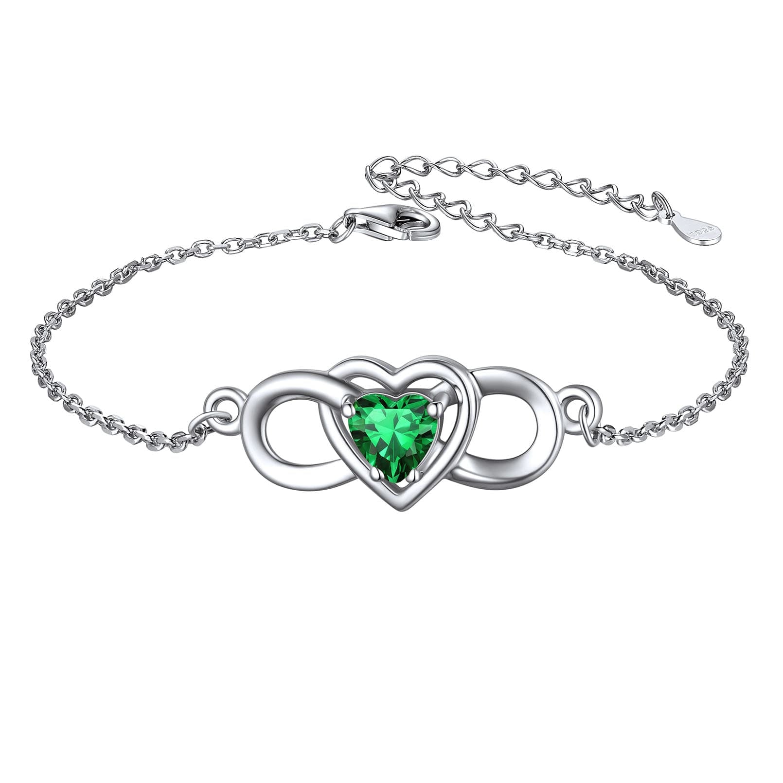 Custom4U Sterling Silver Infinity Heart Birthstone Bracelet May