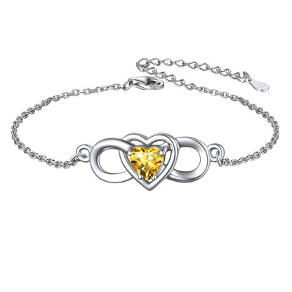 Custom4U Sterling Silver Infinity Heart Birthstone Bracelet Nov.