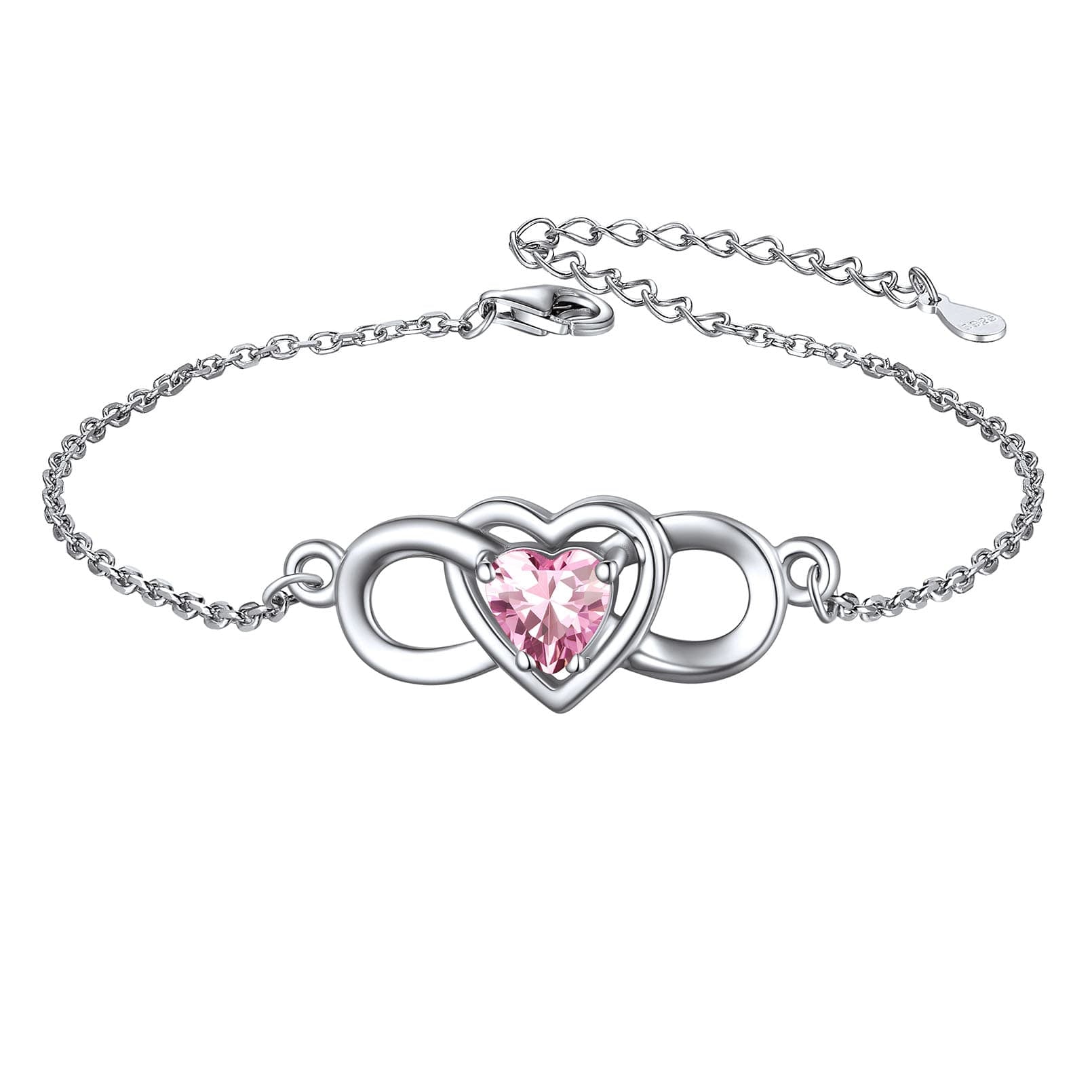 Custom4U Sterling Silver Infinity Heart Birthstone Bracelet Oct.