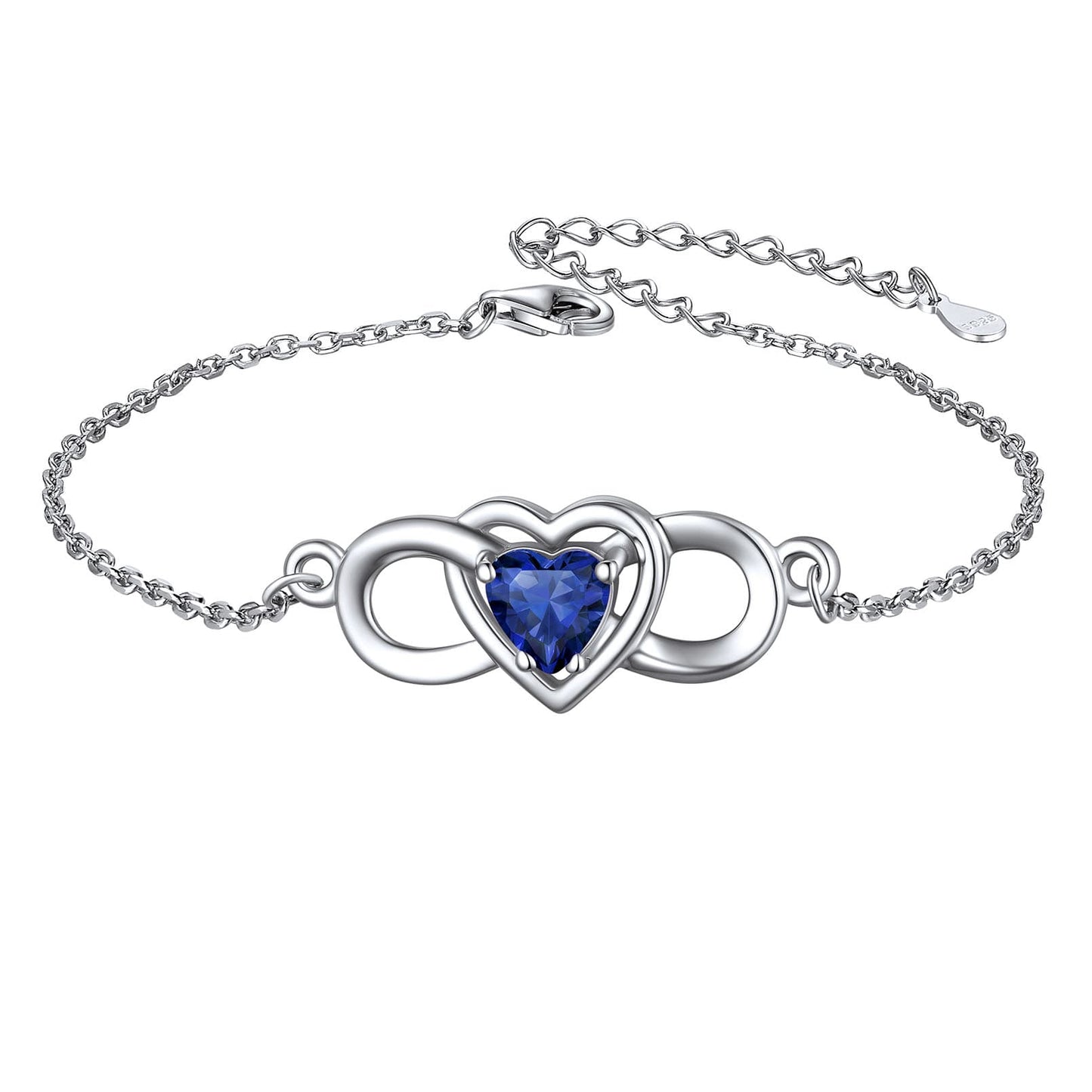 Custom4U Sterling Silver Infinity Heart Birthstone Bracelet Sep.