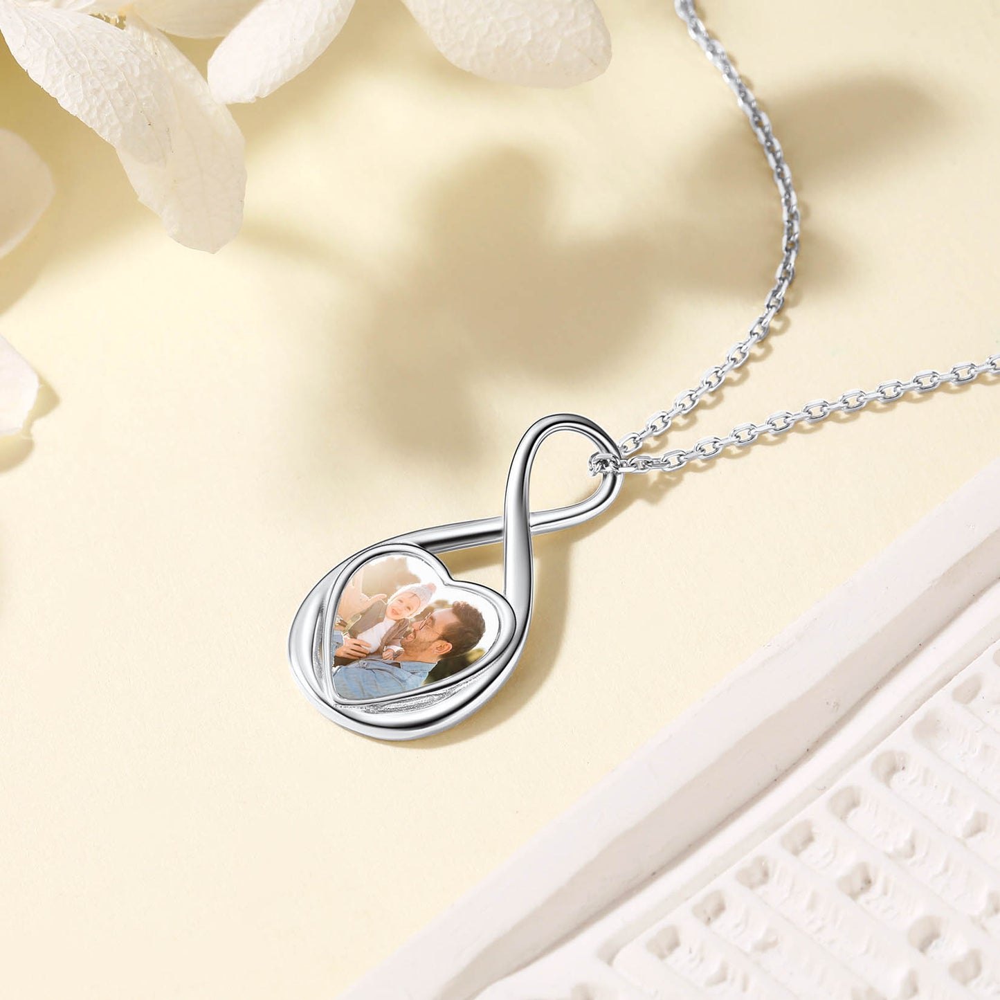 Custom4U Sterling Silver Infinity Heart Necklace with Photo