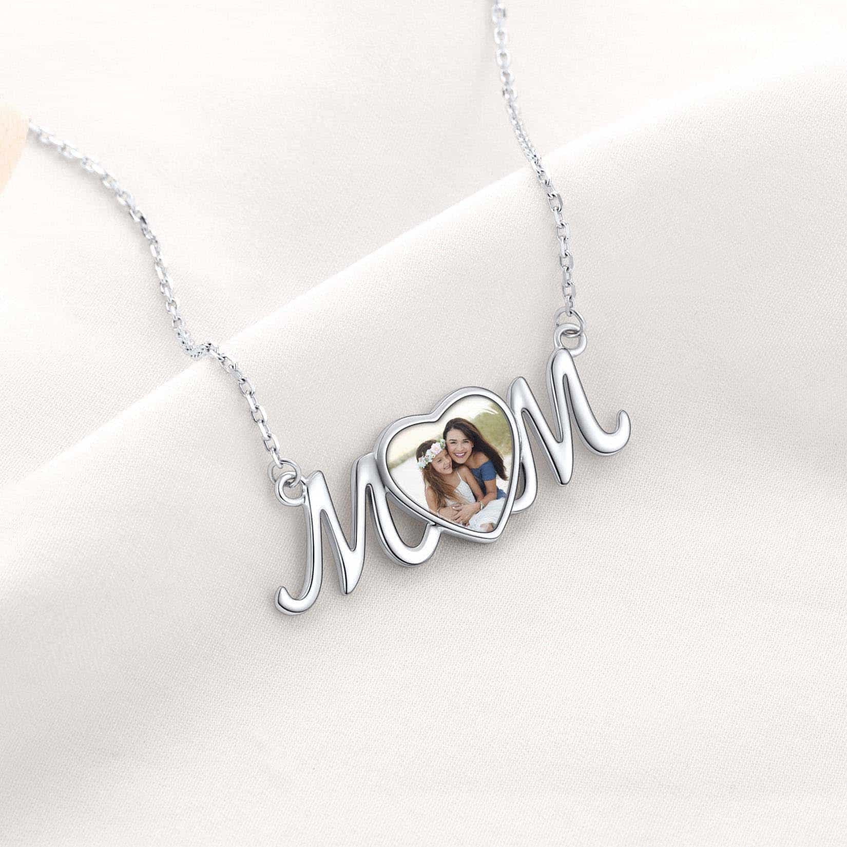 Custom4U Sterling Silver Mom Photo Necklace