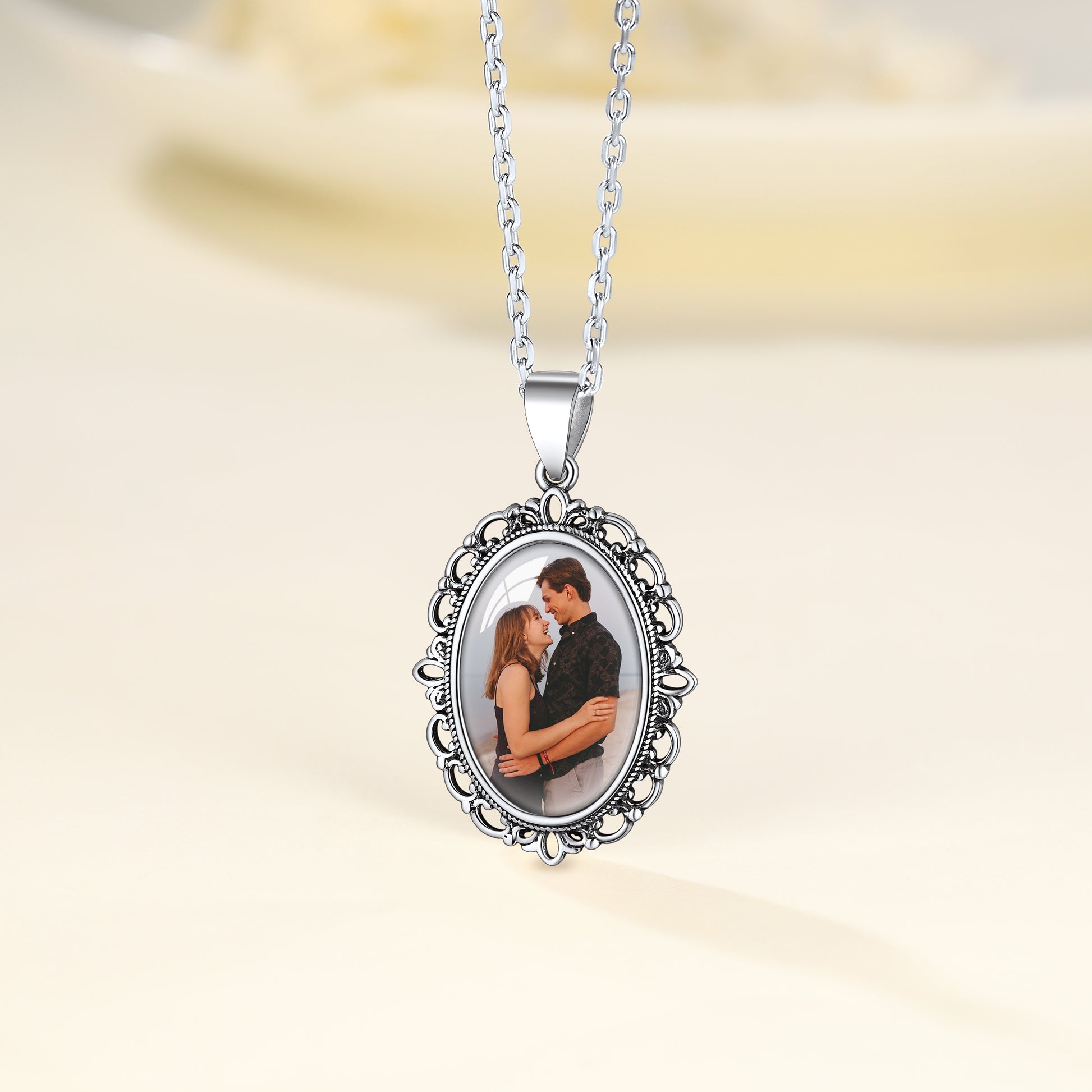 Custom4U Sterling Silver Oval Engraved Necklace