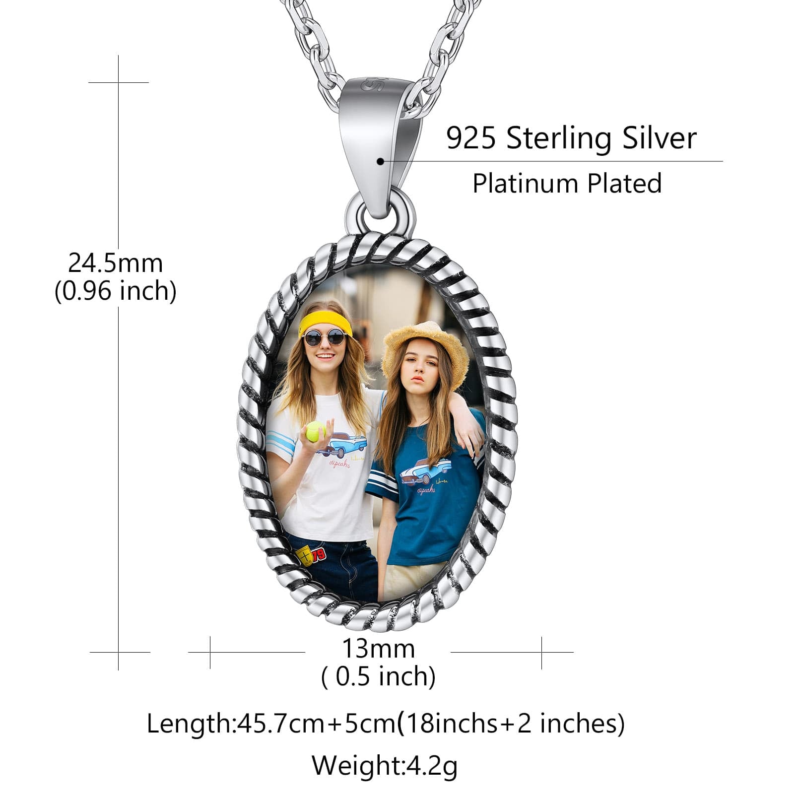 Custom4U Sterling Silver Oval Photo Necklace Size