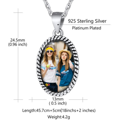 Custom4U Sterling Silver Oval Photo Necklace Size