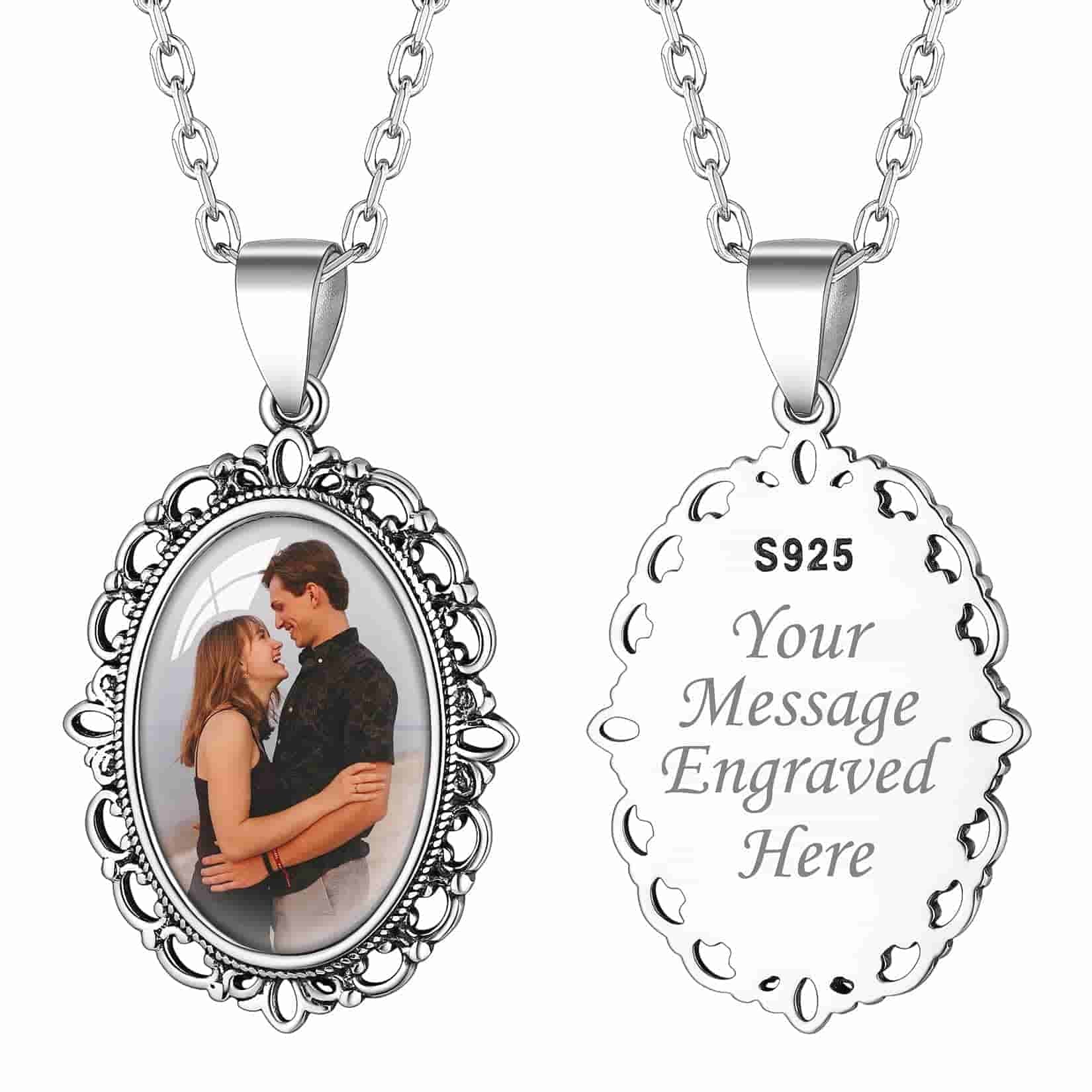 Custom4U Sterling Silver Oval Photo Necklace