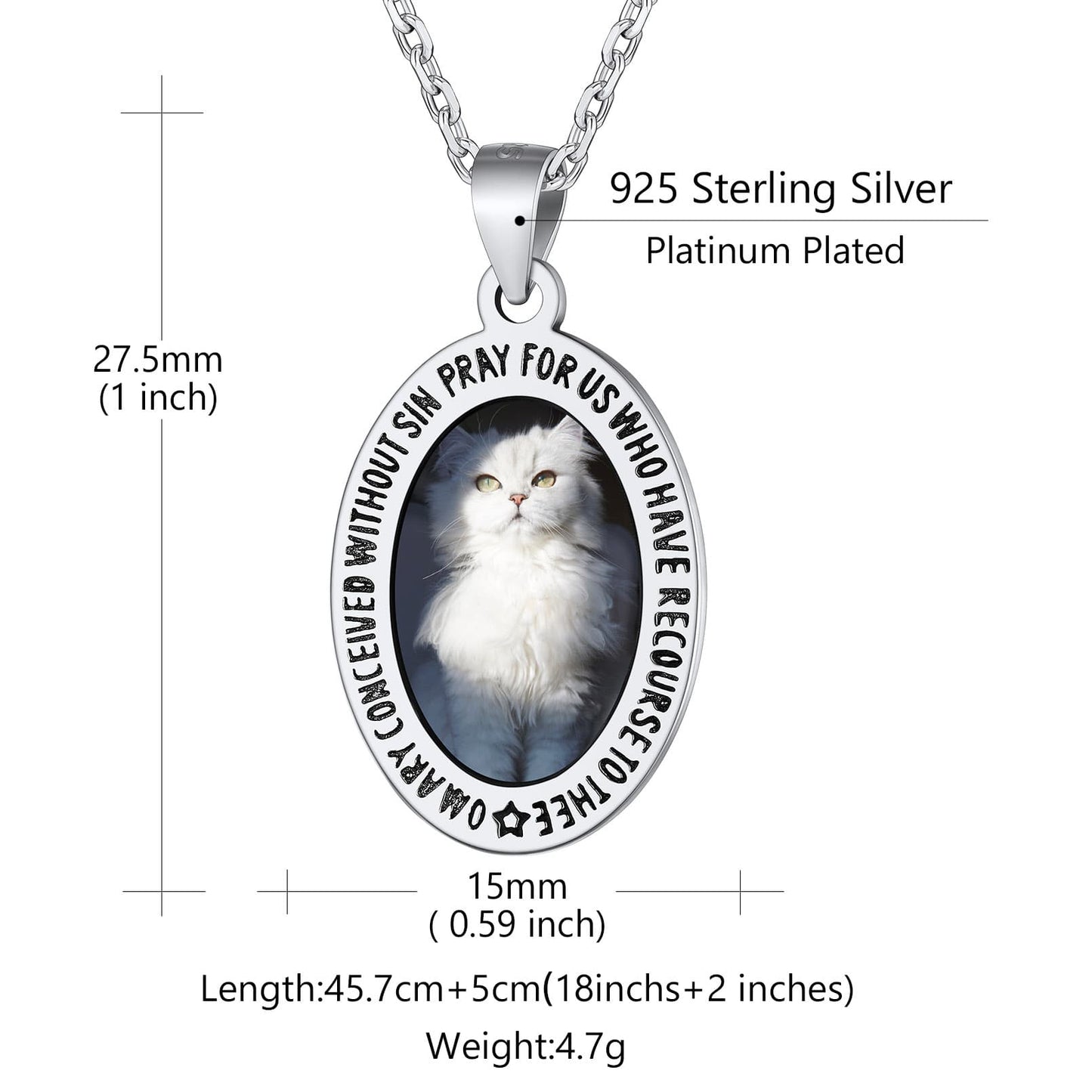 Custom4U Sterling Silver Oval Virgin Mary Necklace Size