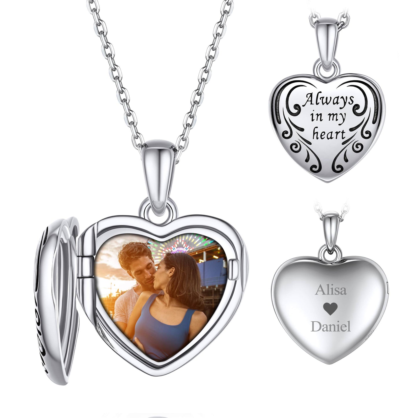 Custom4U Sterling Silver Personalized Heart Locket Necklace with Photo