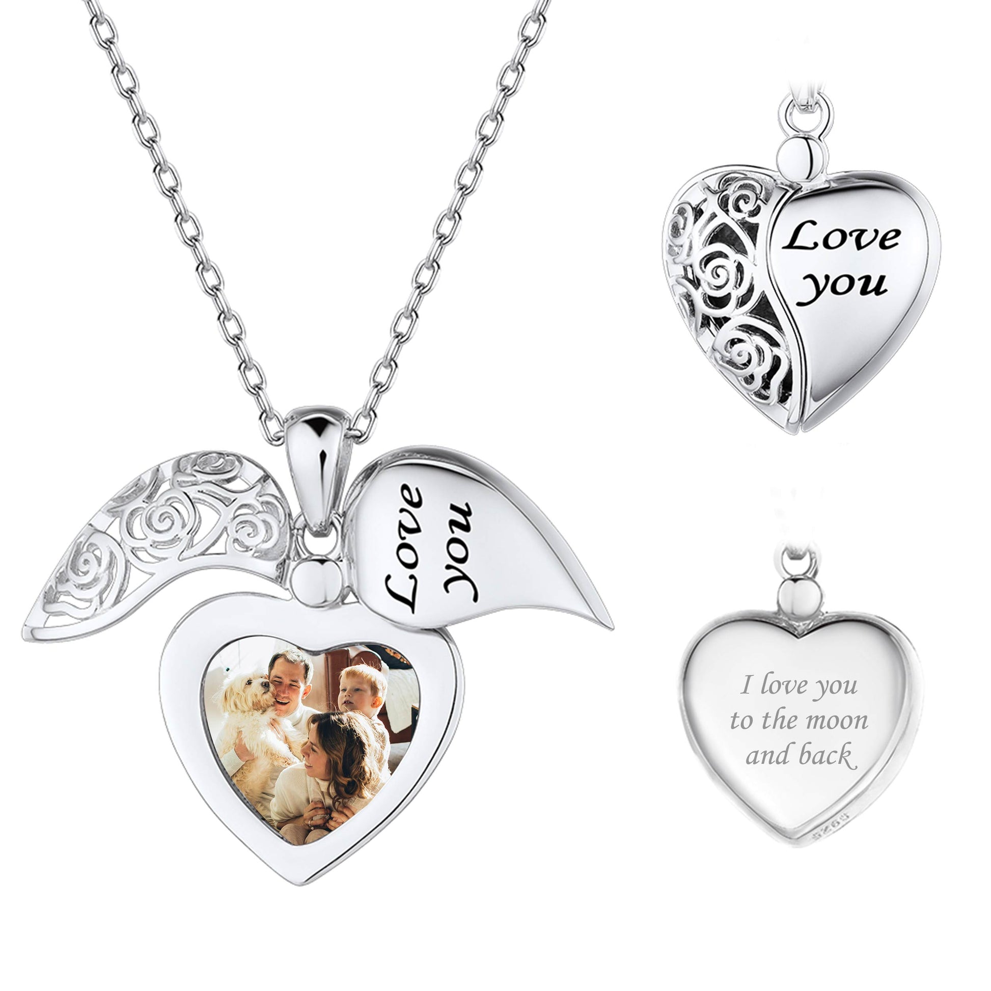 Custom4U Sterling Silver Personalized Heart Locket Necklace