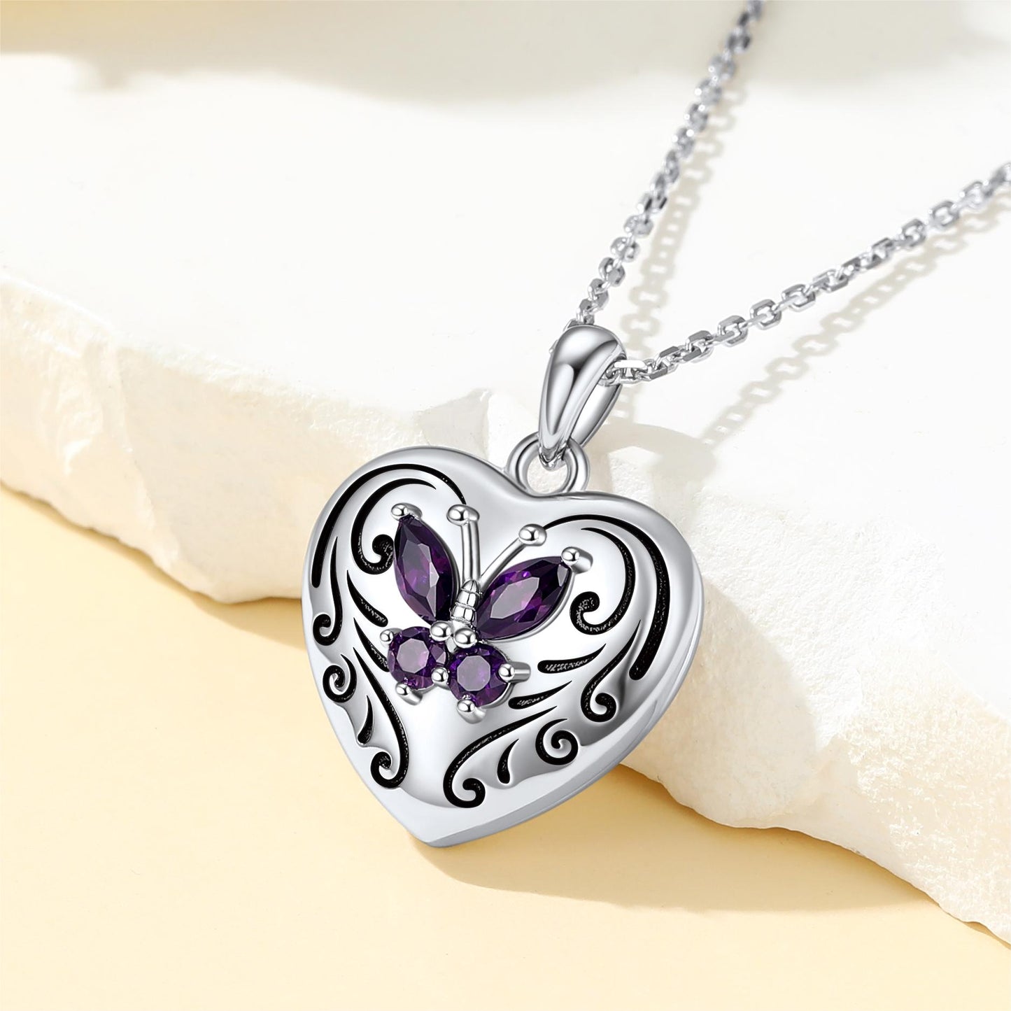 Custom4U Sterling Silver Purple Butterfly Necklace