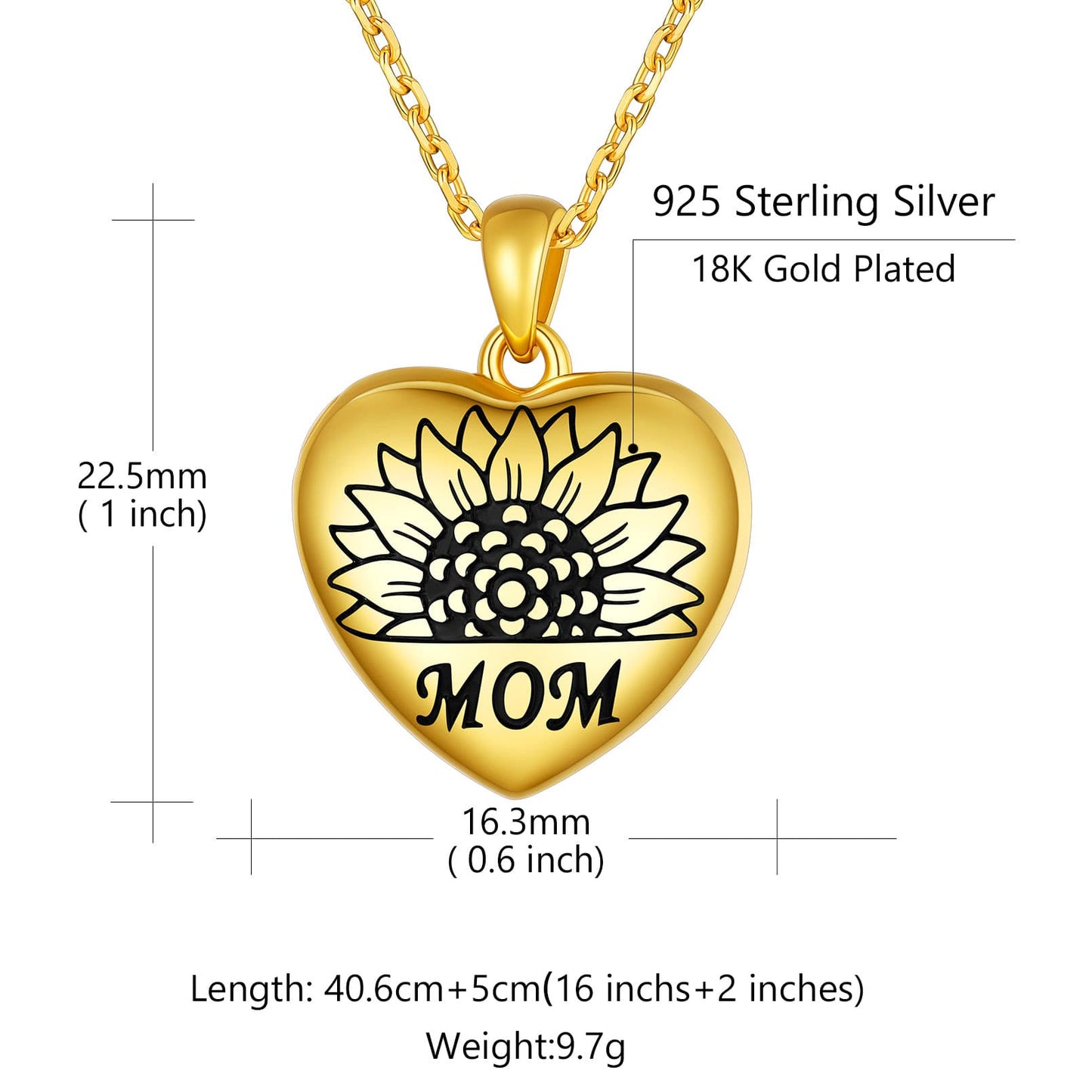 Custom4U Sunflower Locket Necklace Size