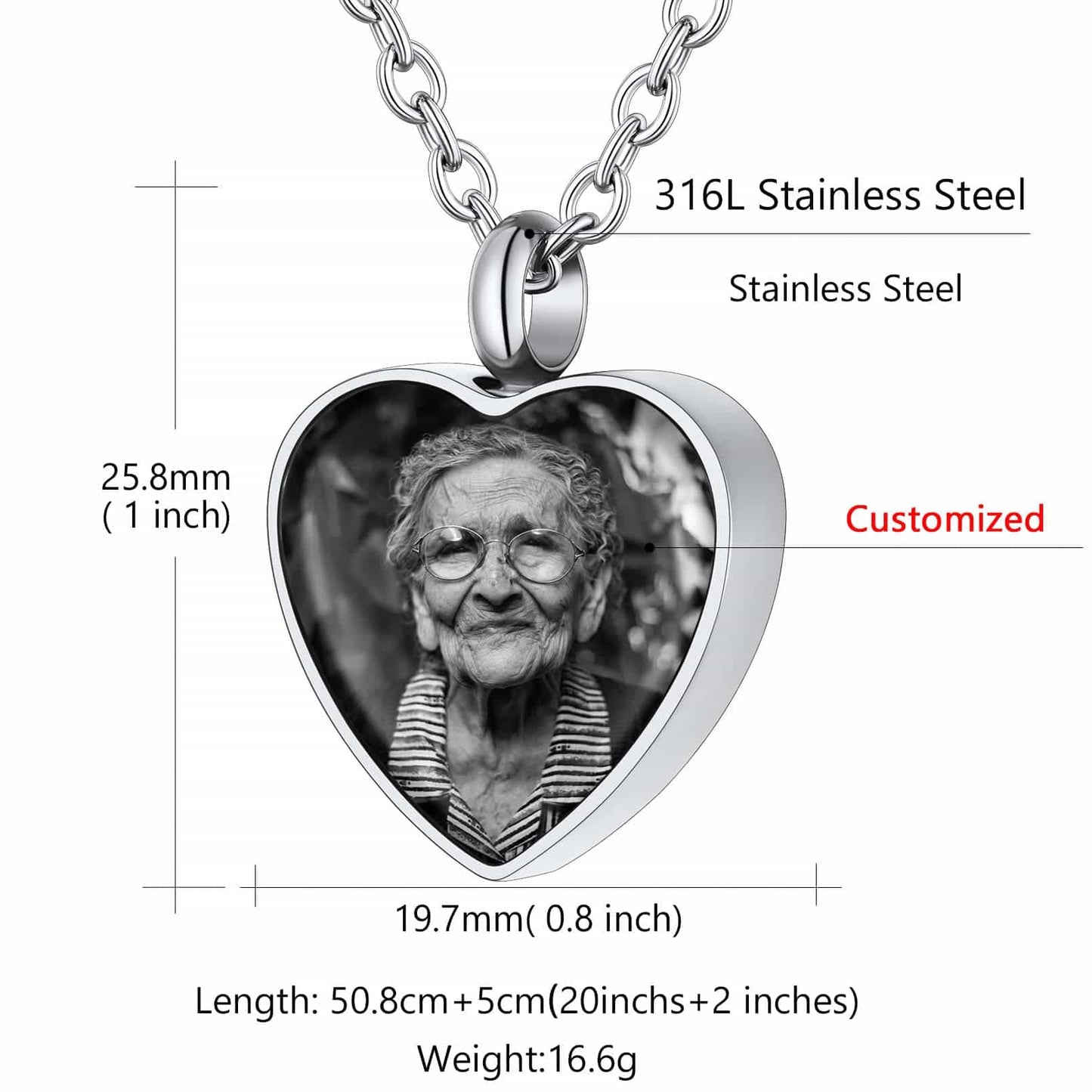 Custom4U Urn Necklace with Photo Size