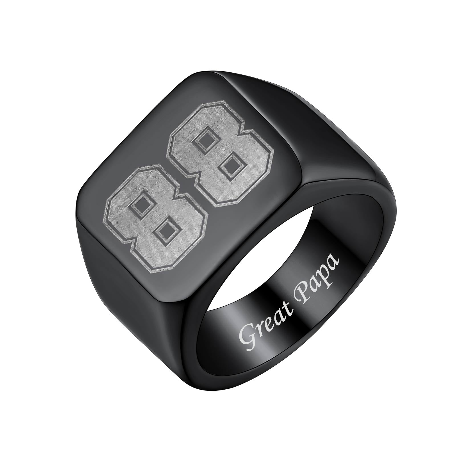 Custom4U Personalized Numbers Square Signet Ring For Men Black