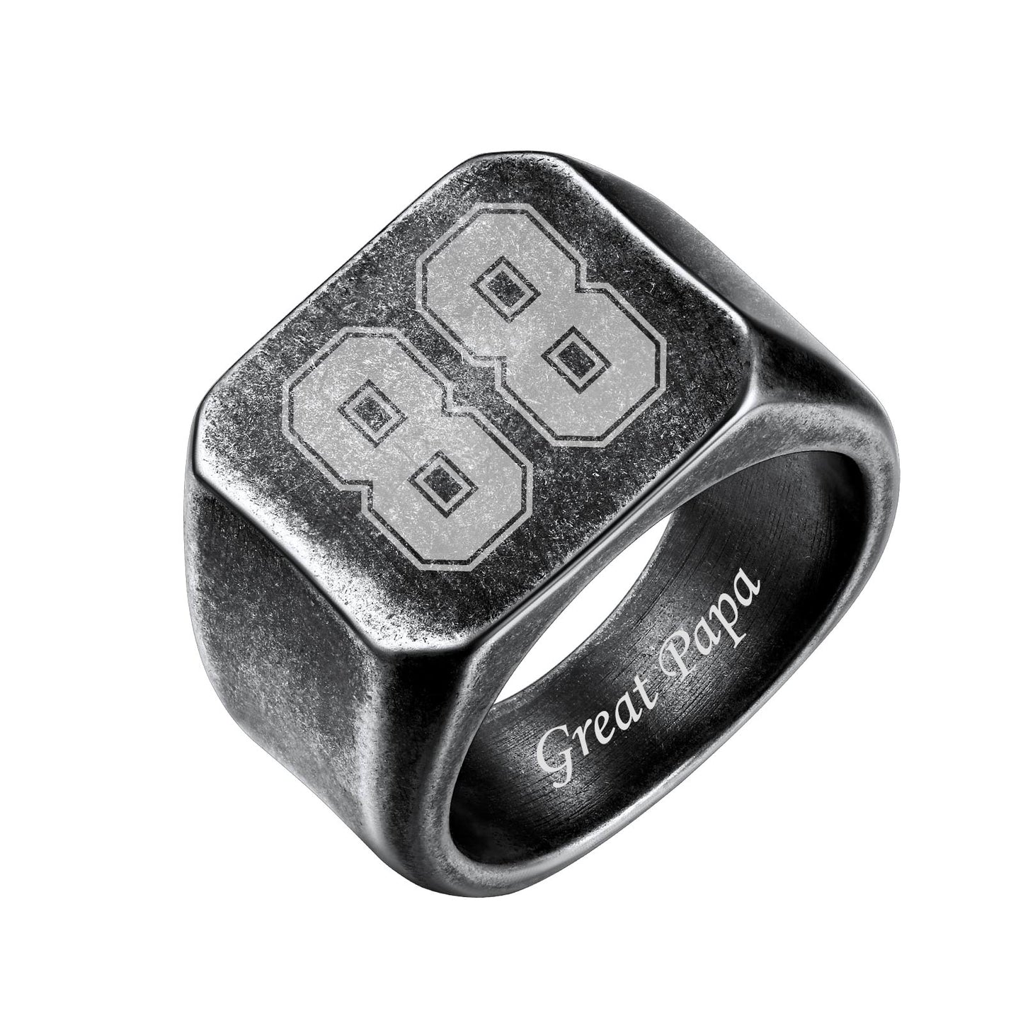 Custom4U Personalized Numbers Square Signet Ring For Men Grey