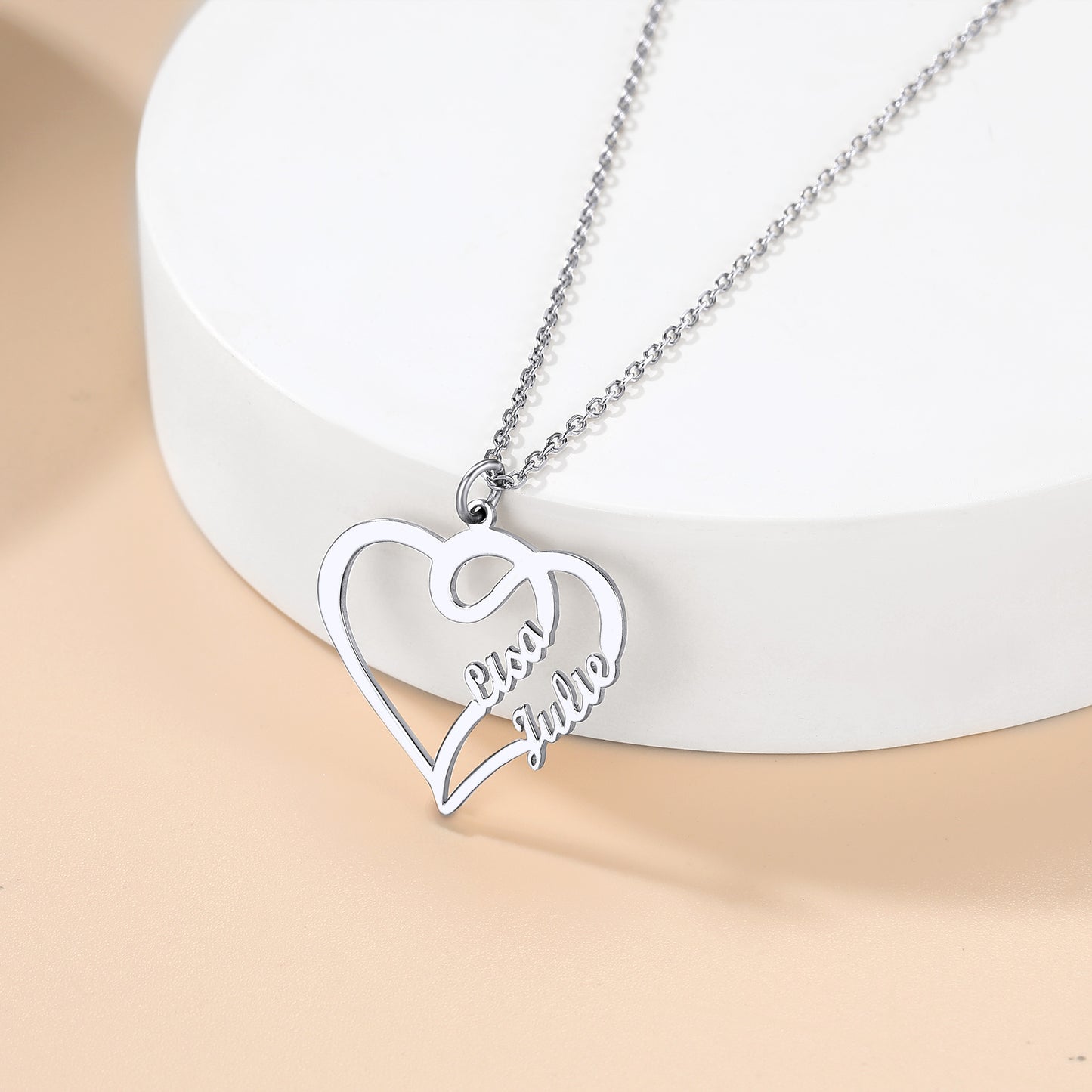 Custom4U Personalized Heart Necklace with 2 Names For Women