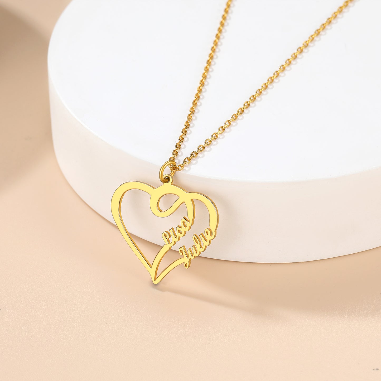 Custom4U Personalized Name Overlapping Heart Necklace-Gold plated