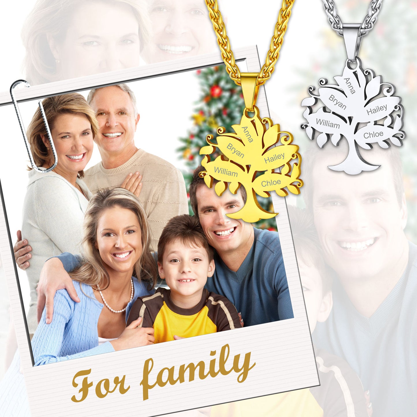 Custom4U Personalized 2-7 Name Family Tree of Life Pendant Necklace