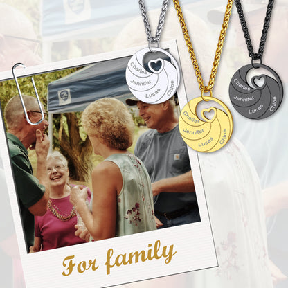Custom4U Engraved 5 Names Round Family Necklace for Mum