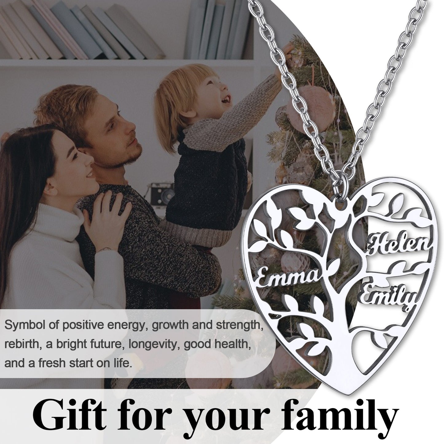 Custom4U Personalized Heart Tree Of Life Necklace with Names For Women