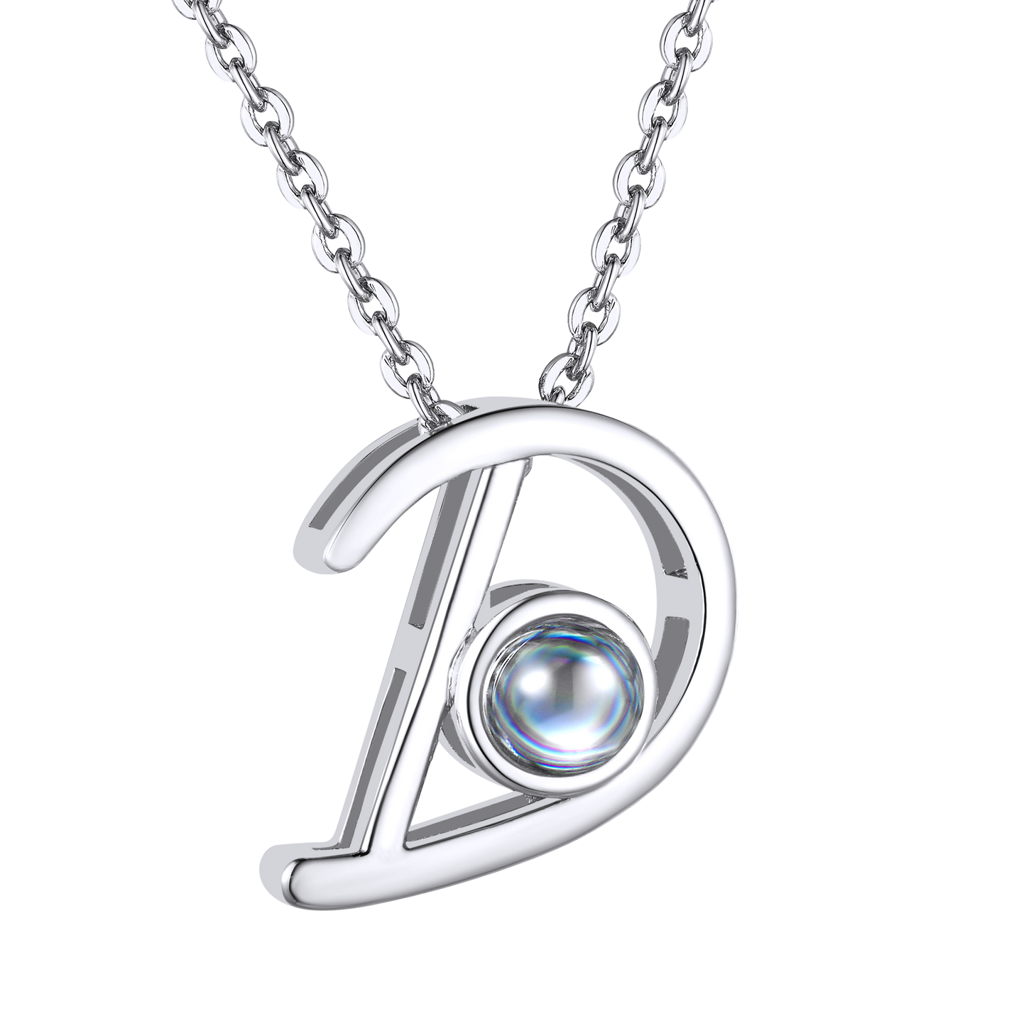 D Letter Platinum Photo Initial Necklace