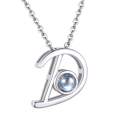 D Letter Platinum Photo Initial Necklace