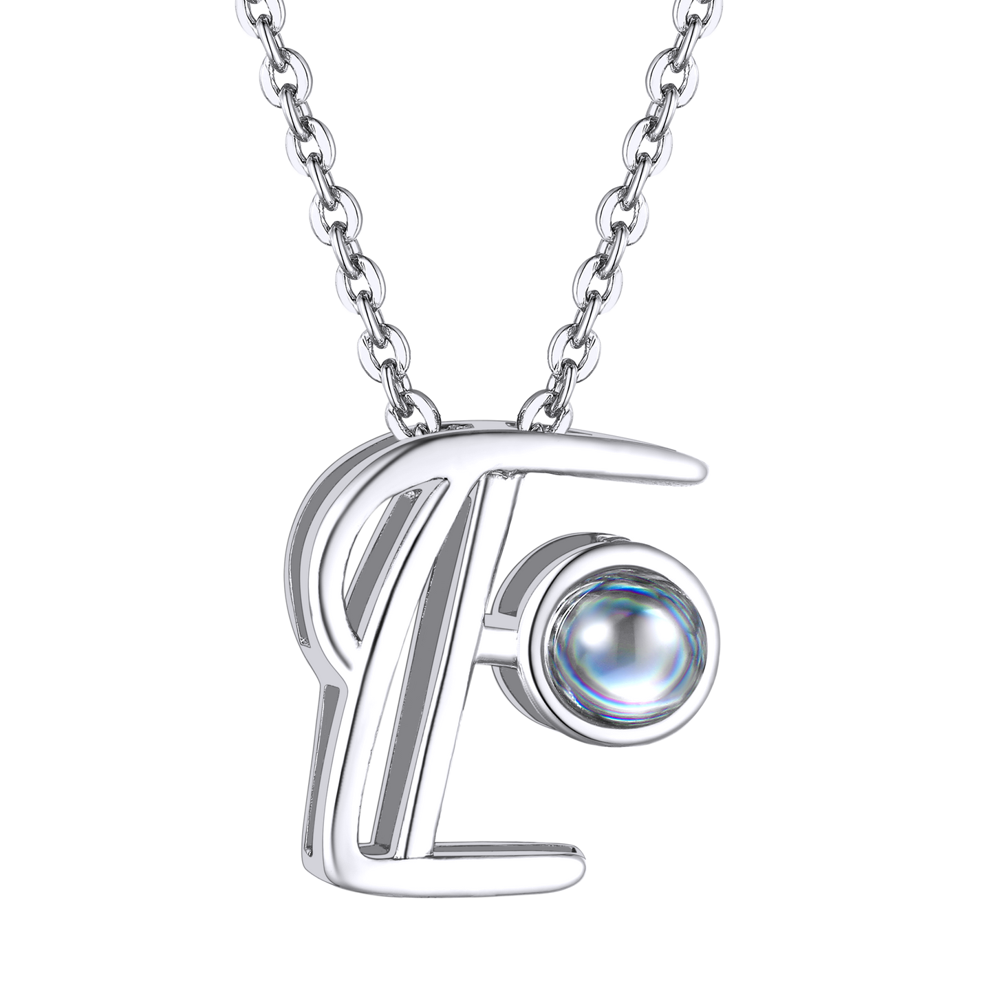 E  Letter Platinum Photo Initial Necklace