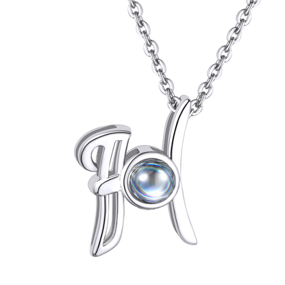 H Letter Platinum Photo Initial Necklace