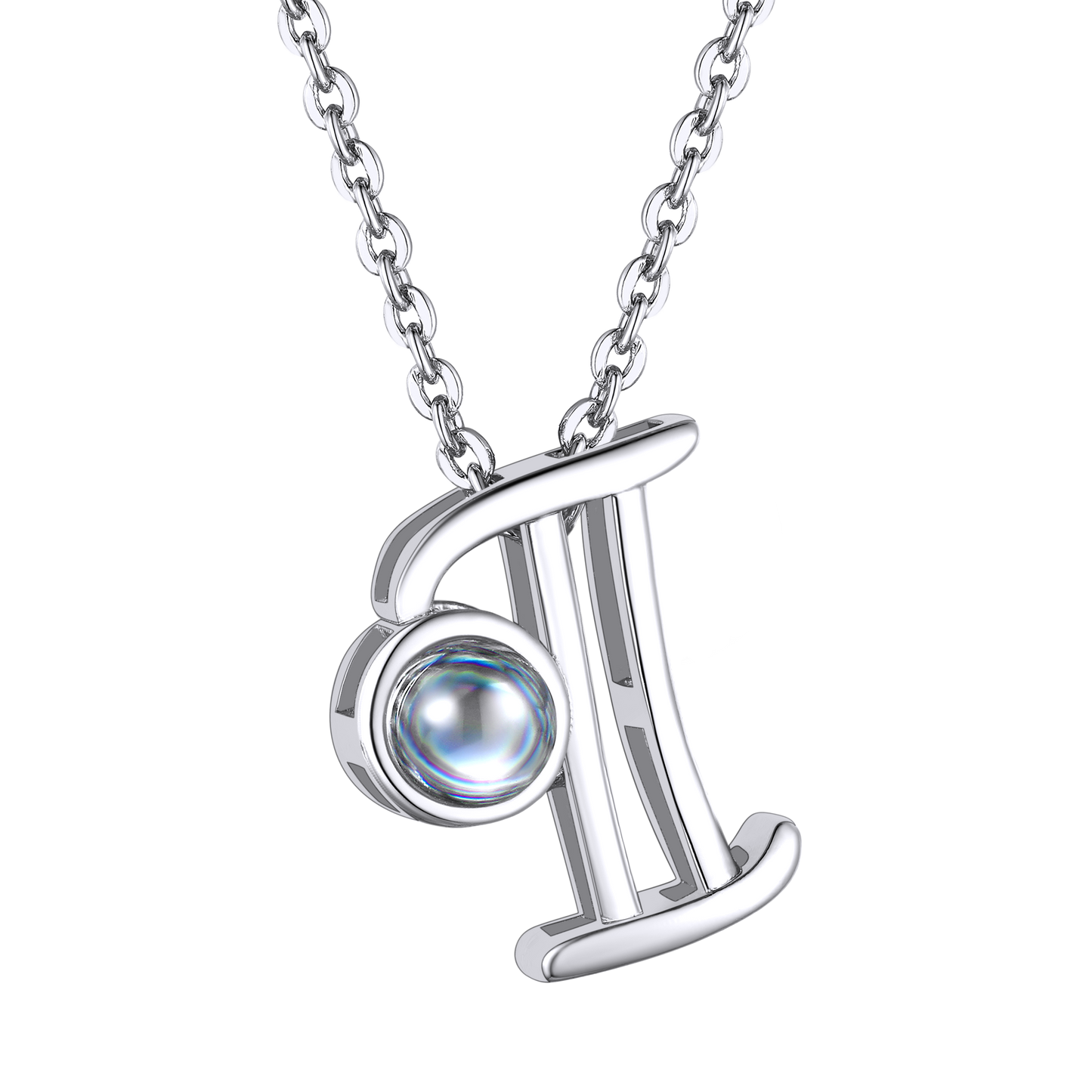 I Letter Platinum Photo Initial Necklace