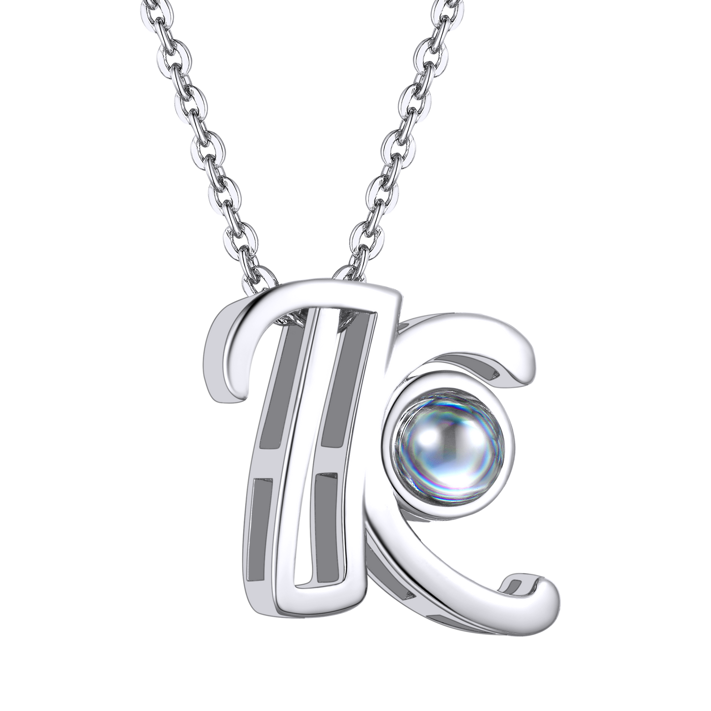 K Letter Platinum Photo Initial Necklace