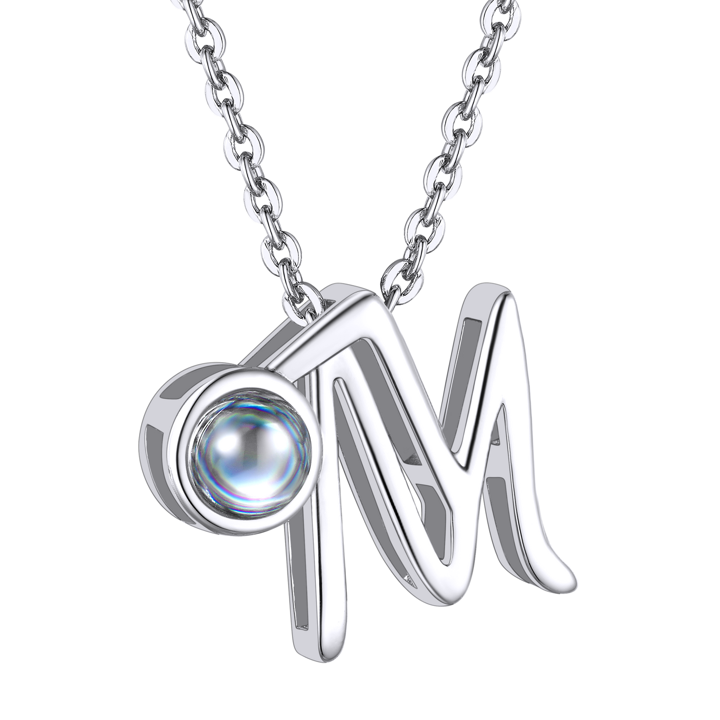 M Letter Platinum Photo Initial Necklace