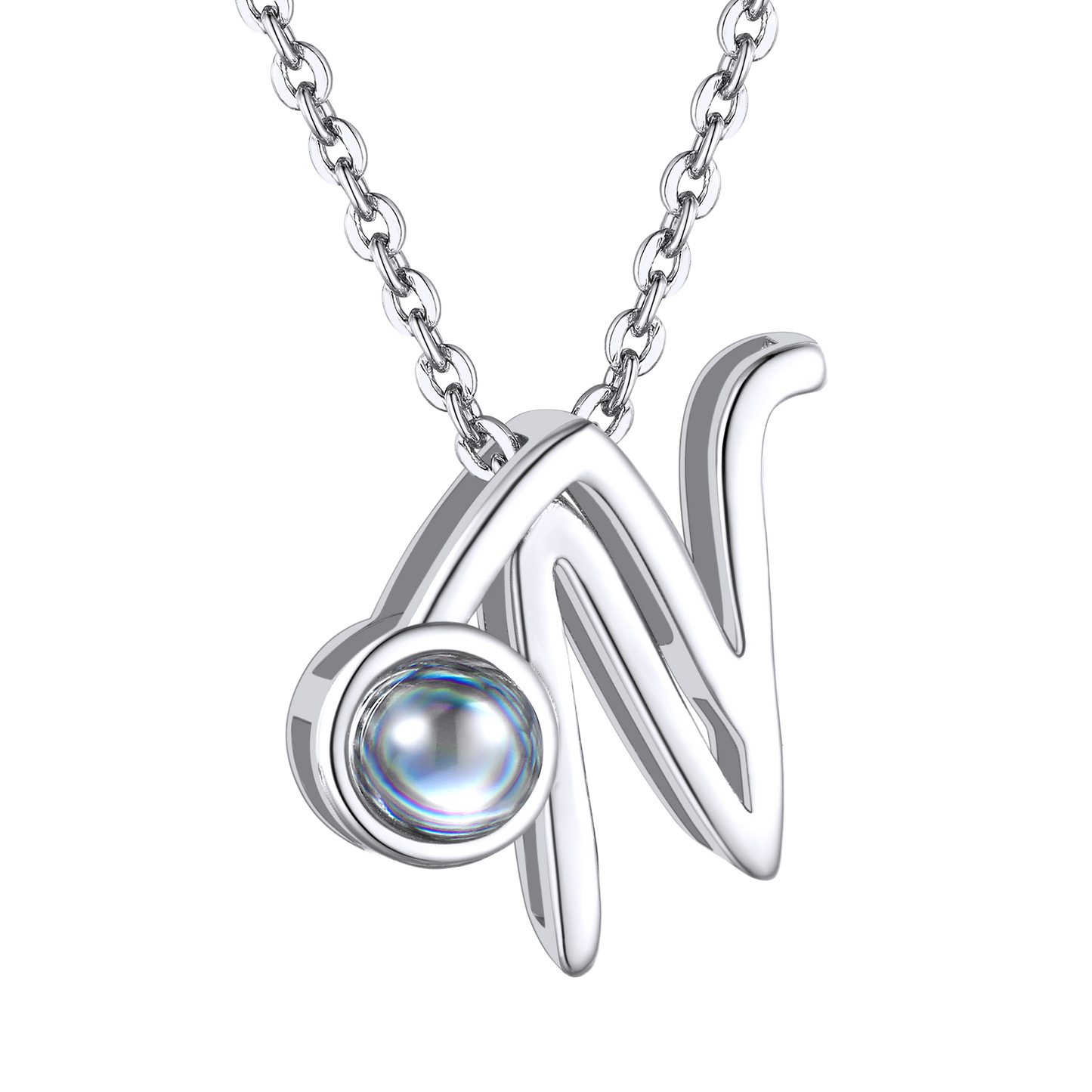 N Letter Platinum Photo Initial Necklace