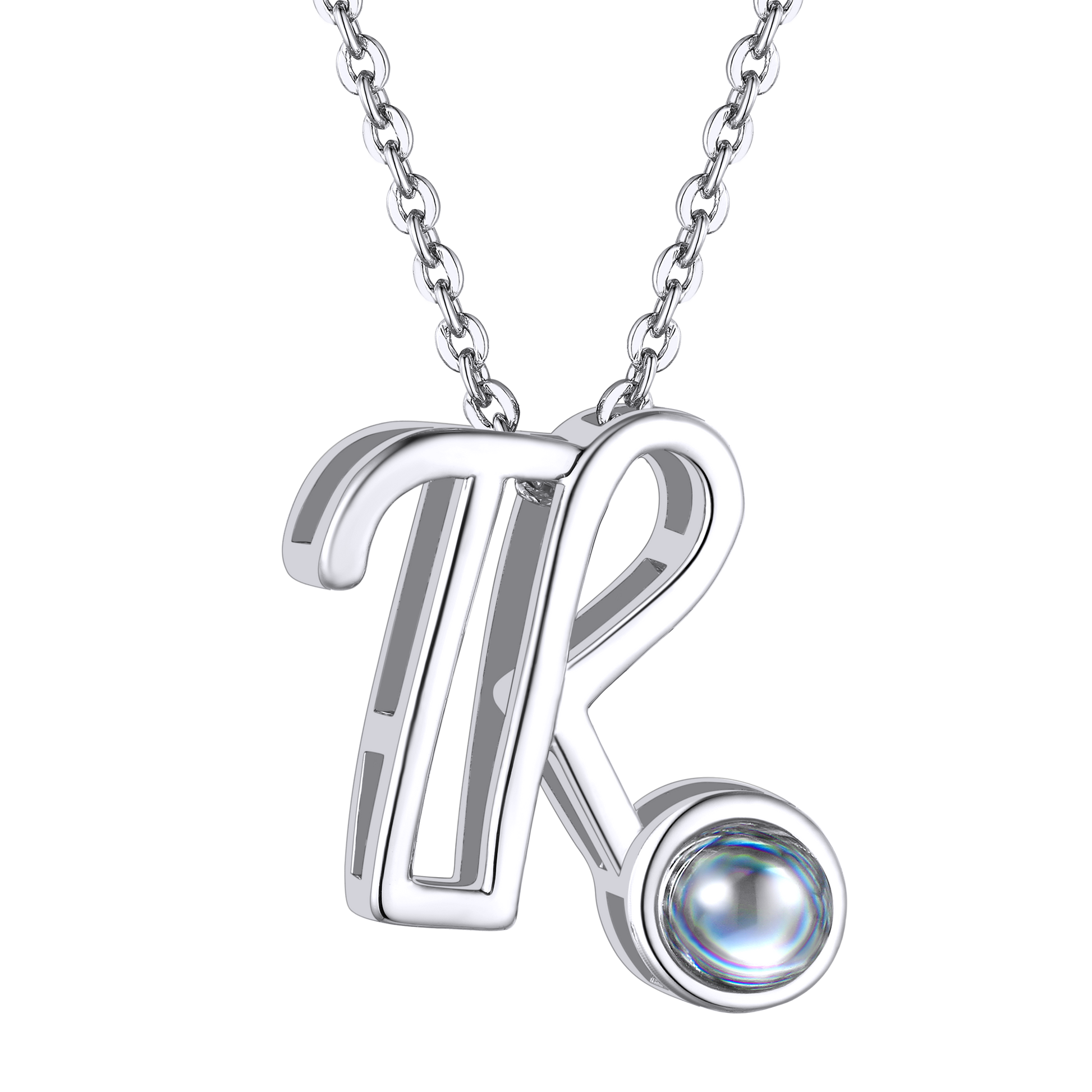 R Letter Platinum Photo Initial Necklace