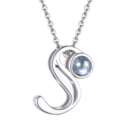 S Letter Platinum Photo Initial Necklace