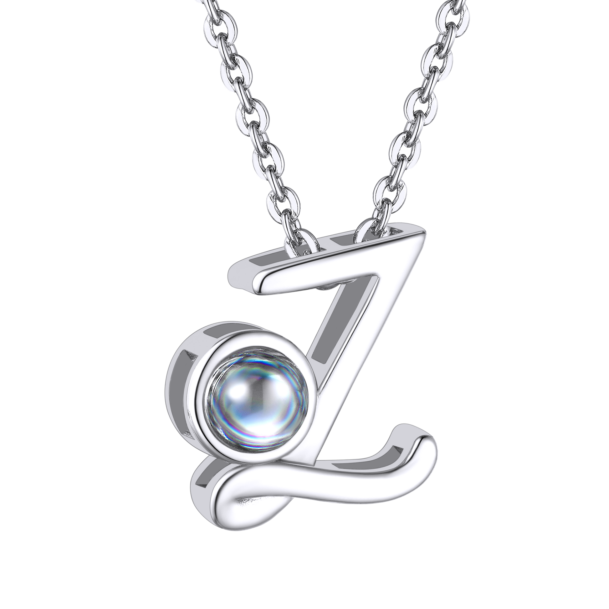 Z Letter Platinum Photo Initial Necklace