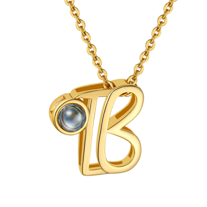 B Letter Gold Plated Photo Initial Necklace