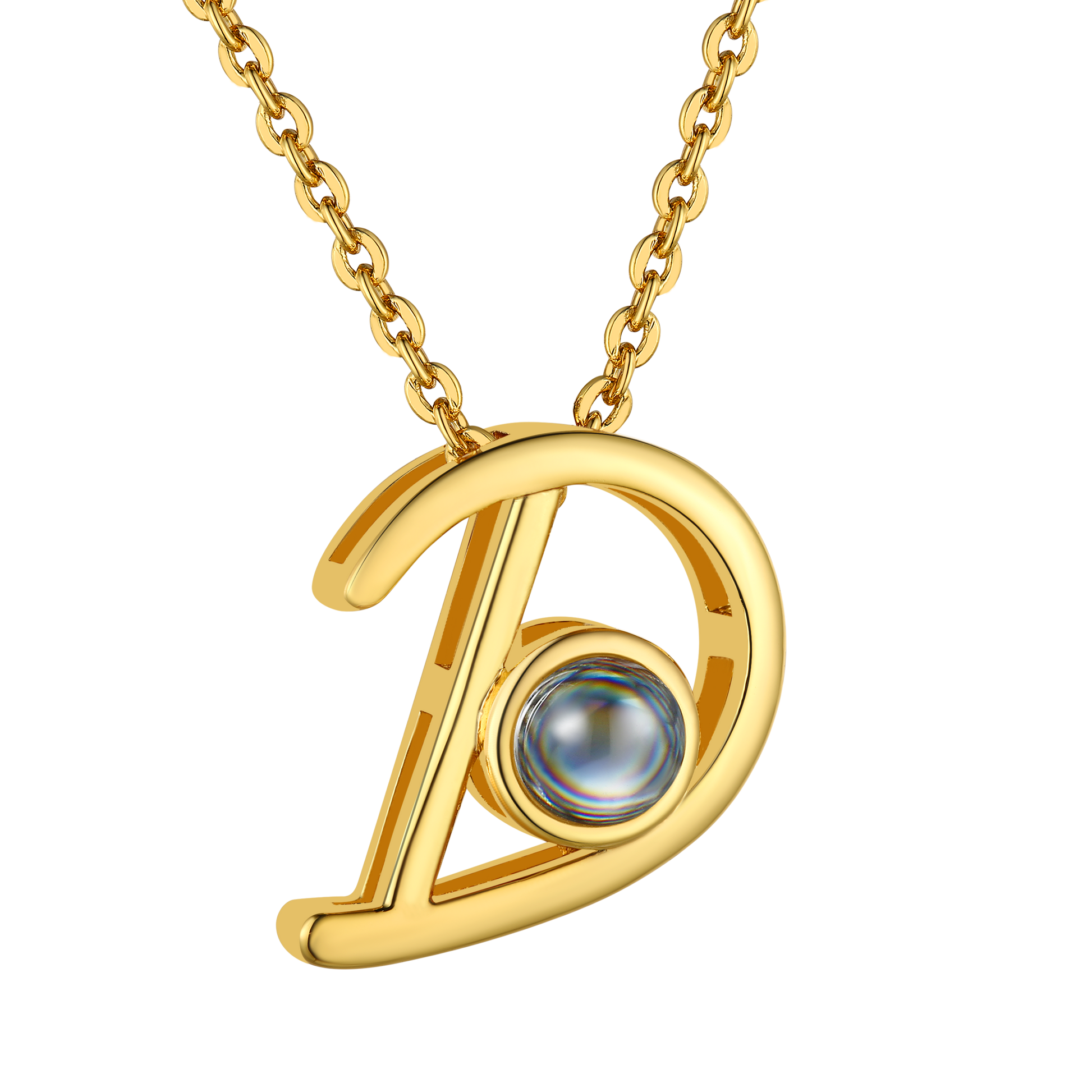 D Letter Gold Plated Photo Initial Necklace