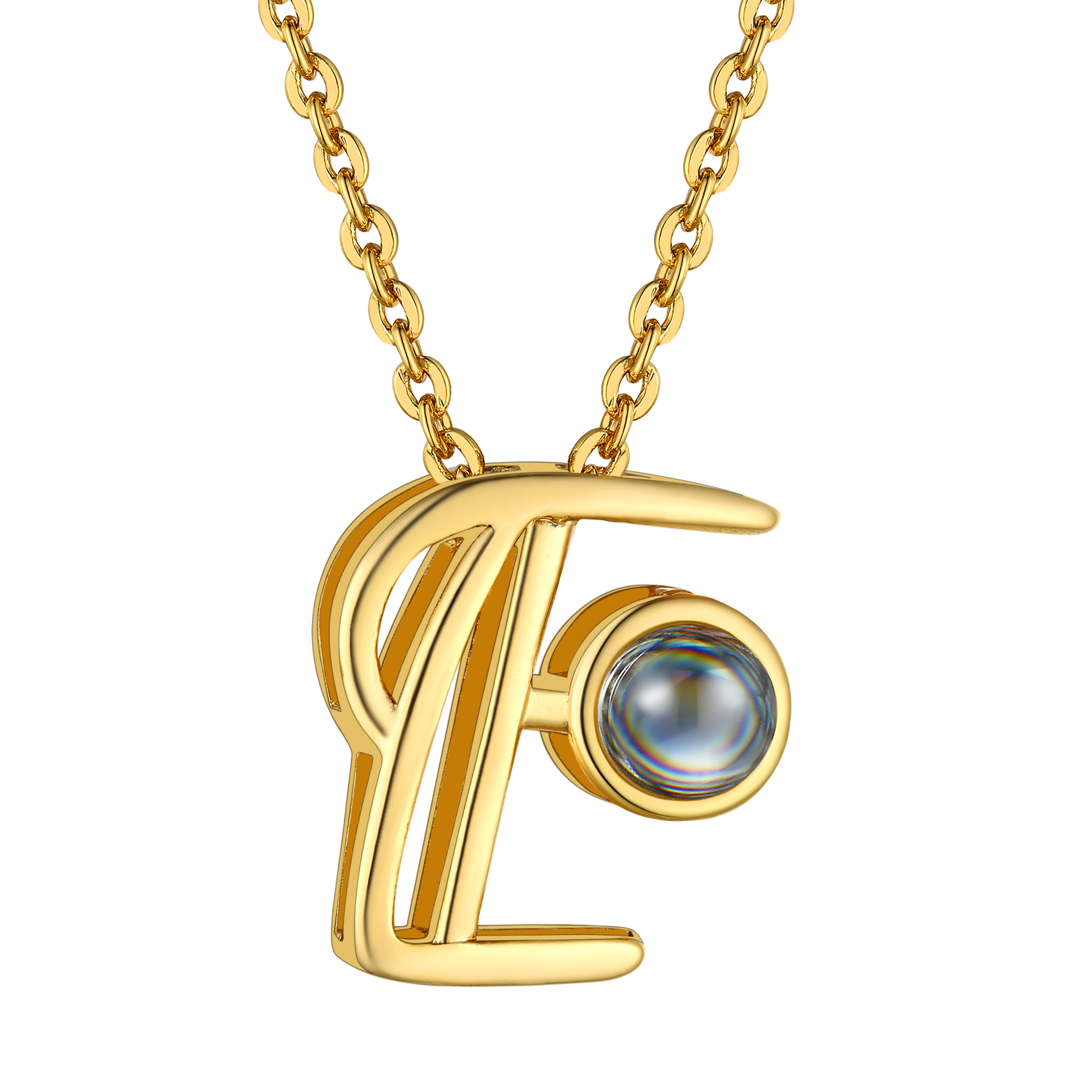 E Letter Gold Plated Photo Initial Necklace