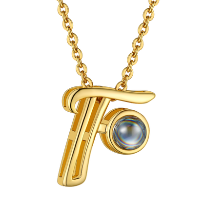 F Letter Gold Plated Photo Initial Necklace