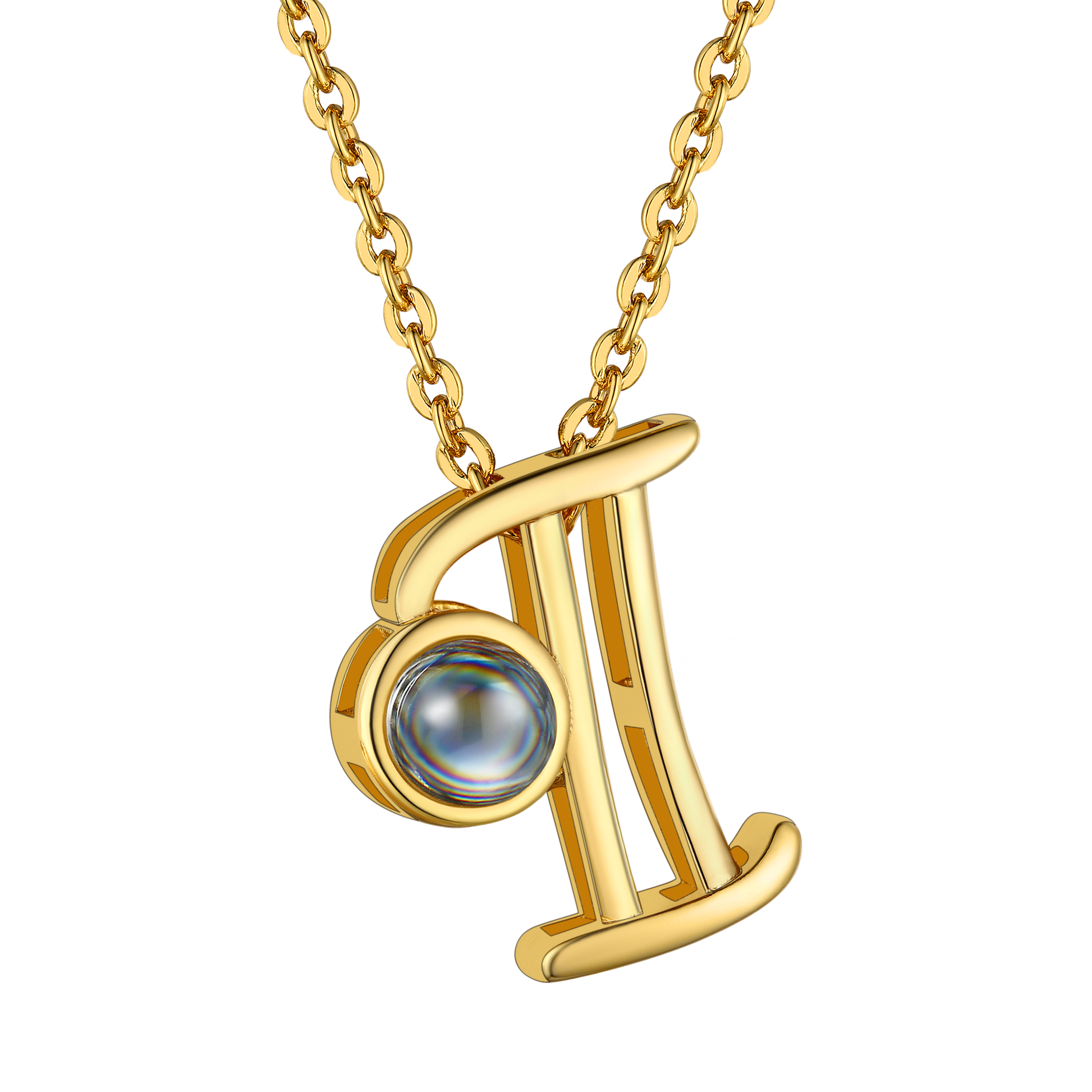 I Letter Gold Plated Photo Initial Necklace