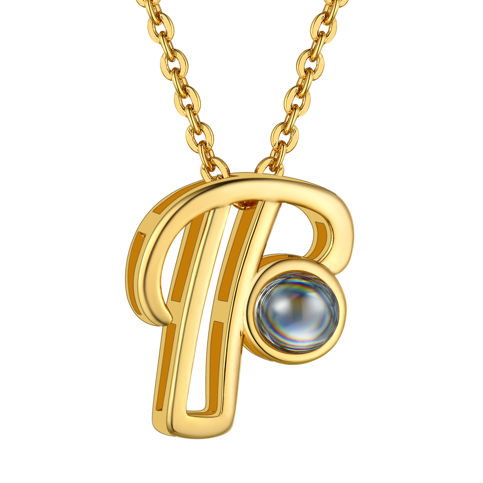 P Letter Gold Plated Photo Initial Necklace