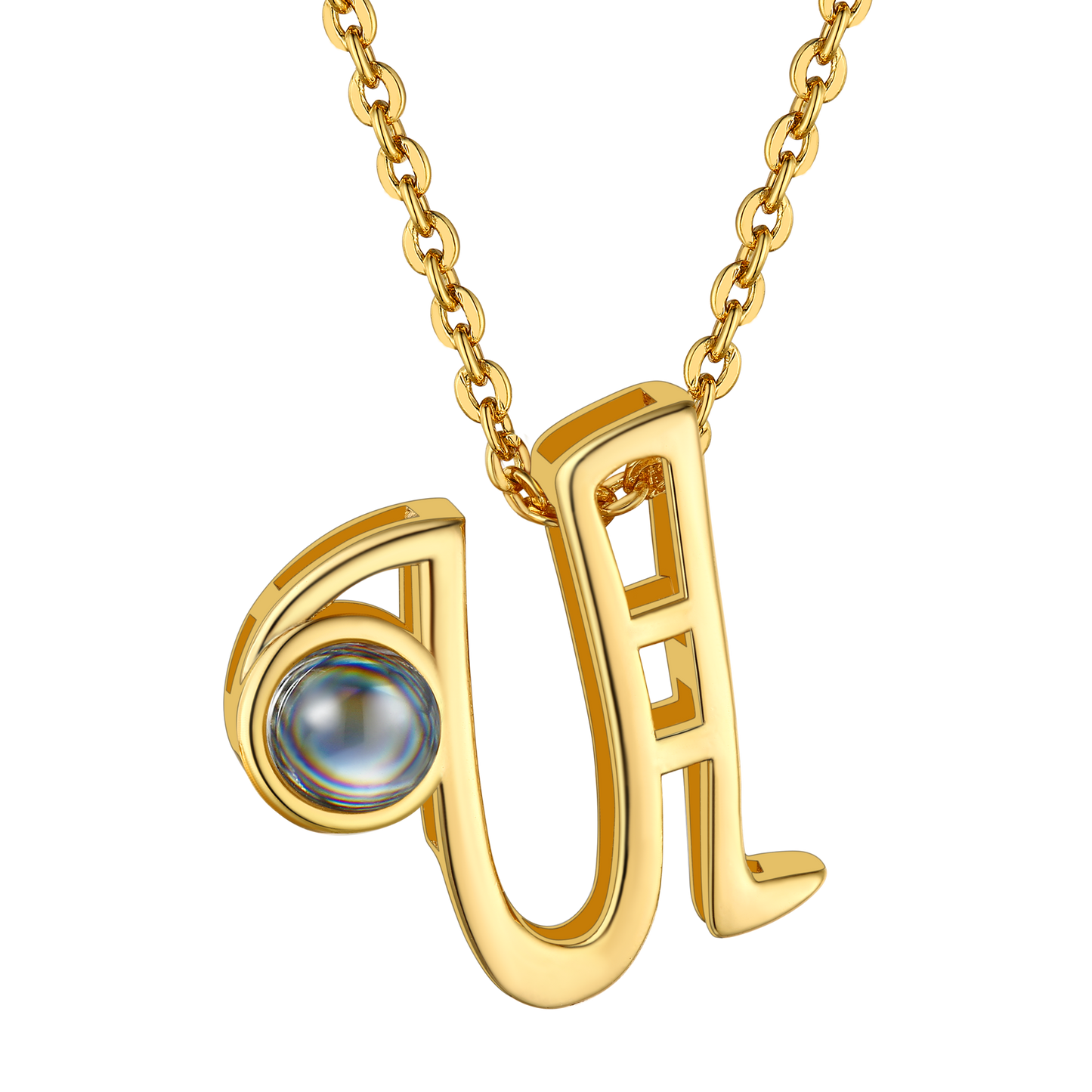 U Letter Gold Plated Photo Initial Necklace