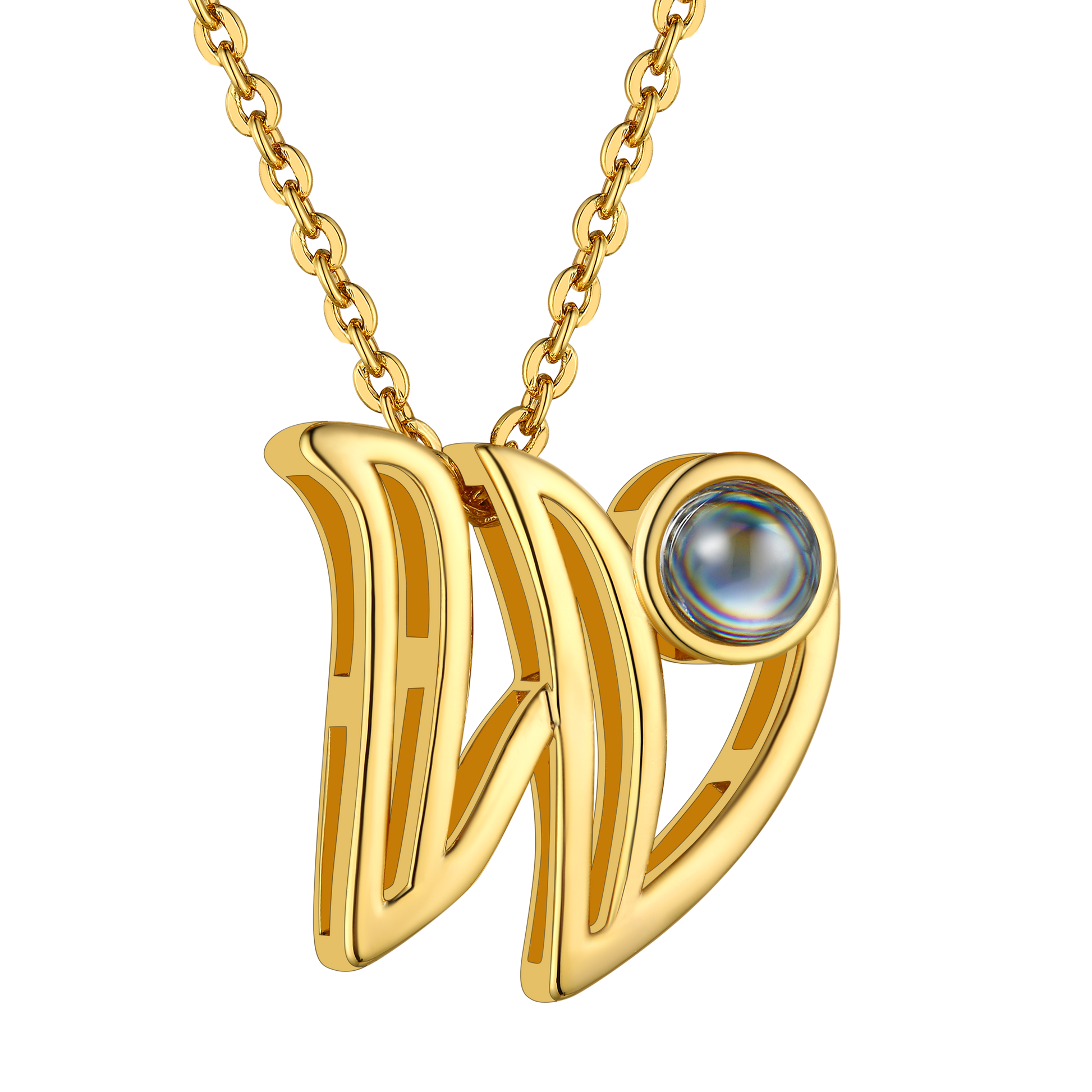 W Letter Gold Plated Photo Initial Necklace