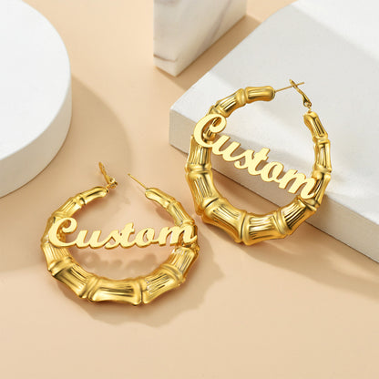Custom4U Bamboo Hoop Earrings-Gold Plated