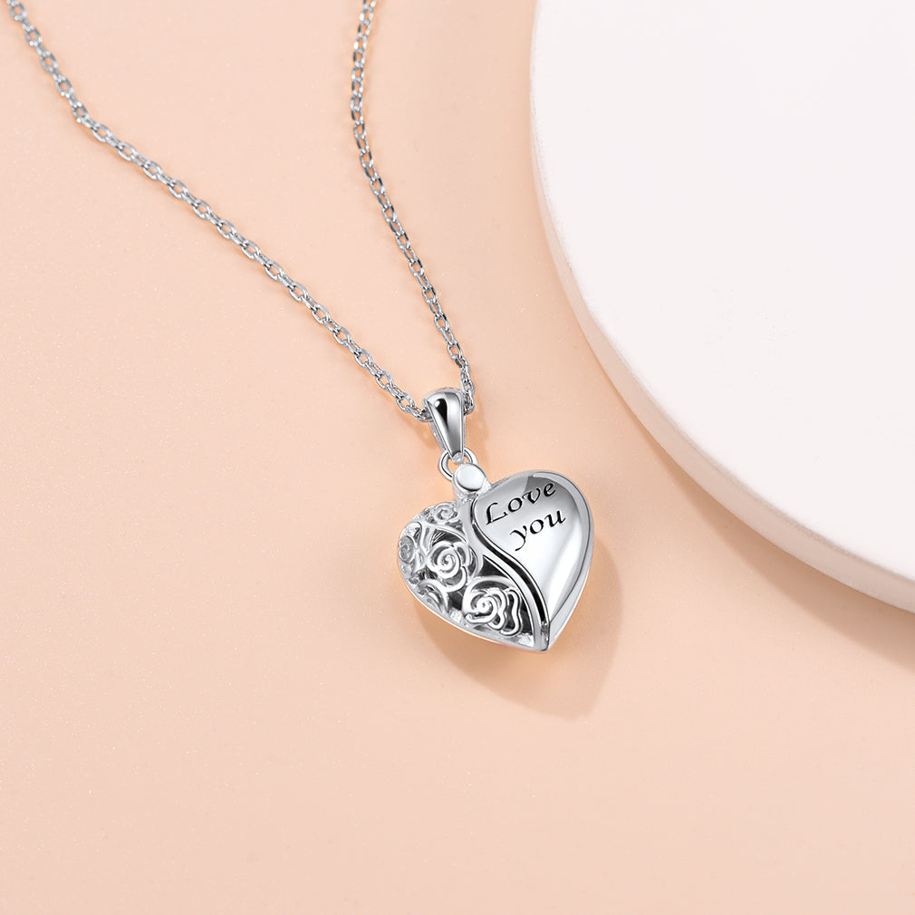 Custom4U Personalized Engraved Heart Hollow Pattern Locket Necklace