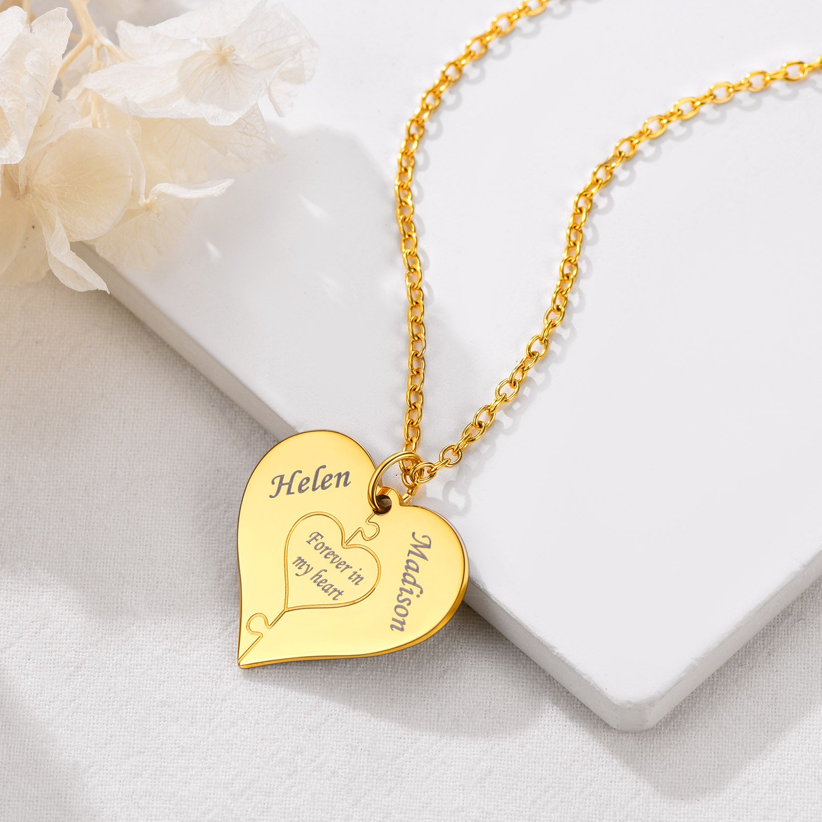 Custom4U Personalised Name Heart Puzzle Necklace-Gold