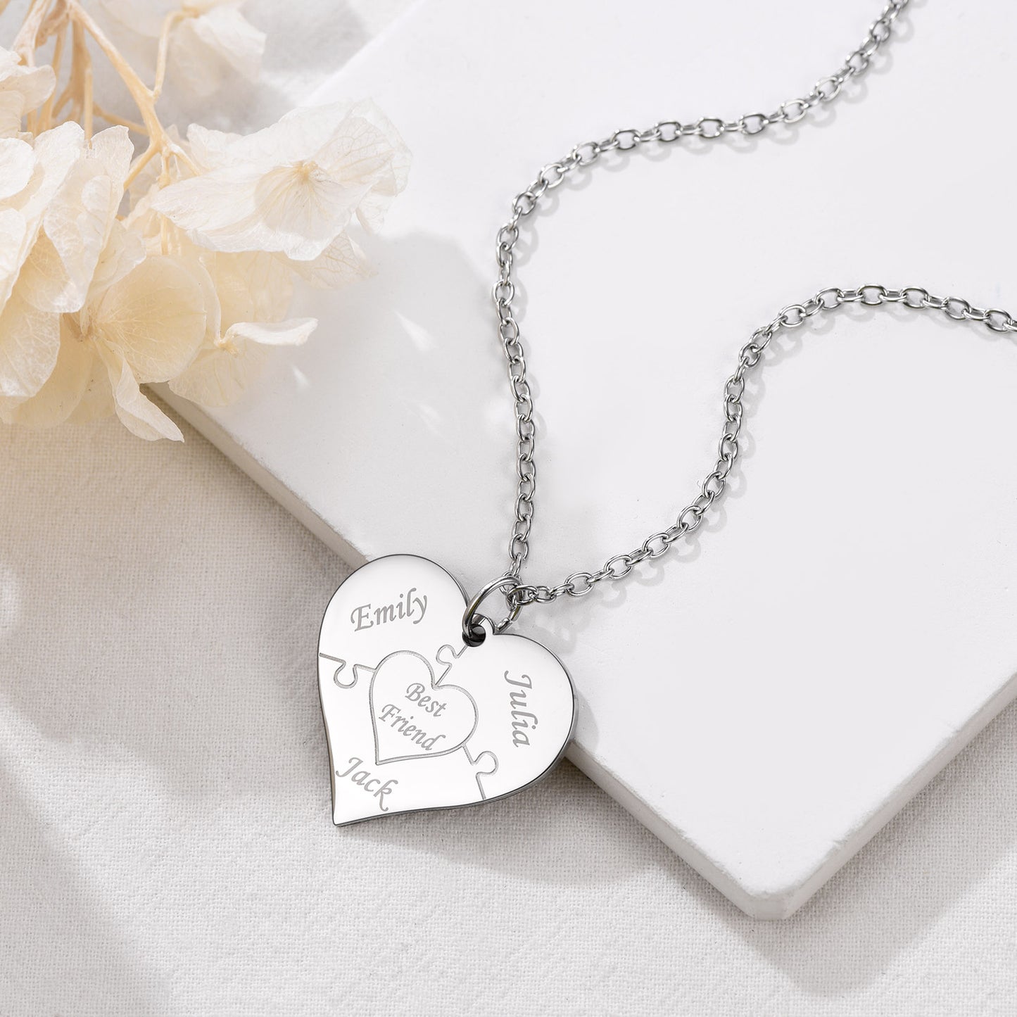 Custom4U Personalised Name Heart Puzzle Necklace-Steel